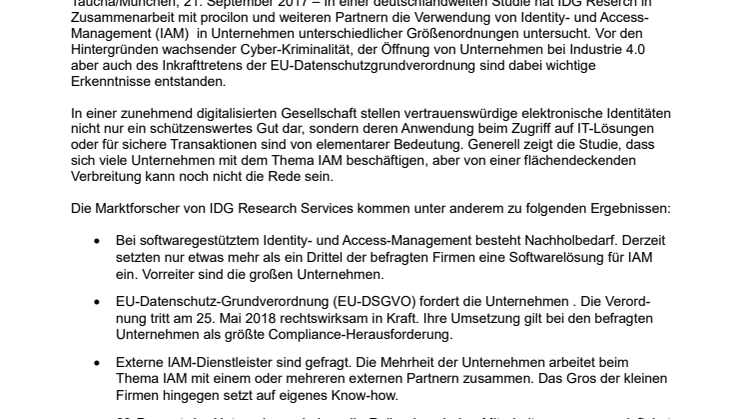 Identity Access Management Studie von IDG Research Services in Zusammenarbeit mit procilon
