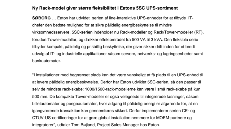  Ny Rack-model giver større fleksibilitet i Eatons 5SC UPS-sortiment