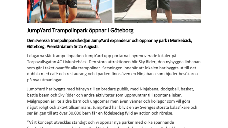 JumpYard Trampolinpark öppnar i Göteborg!