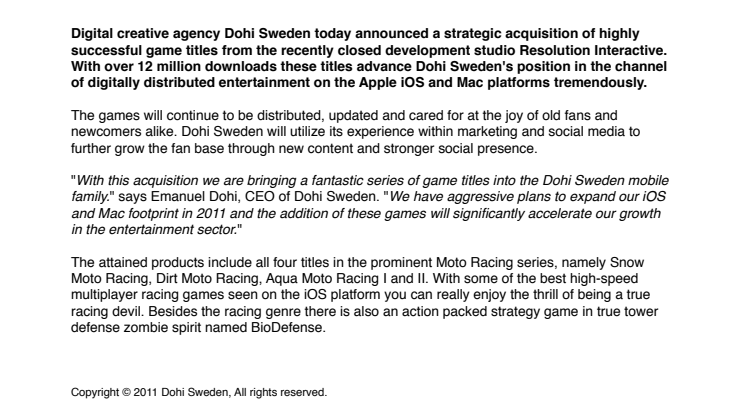 Dohi Sweden levels up with a 12 million downloads acquisition