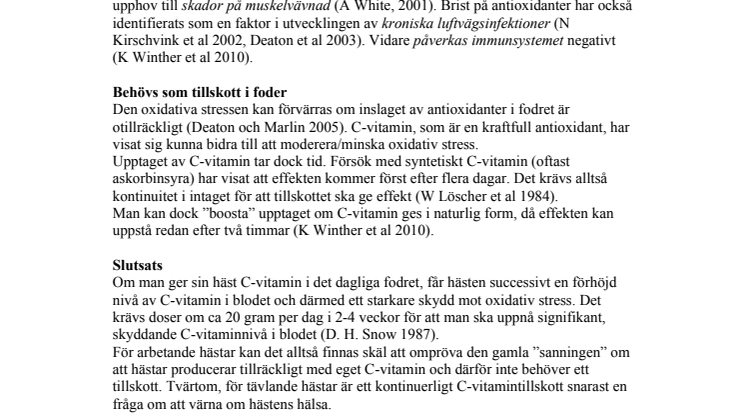 Dags att omvärdera C-vitamintillskott till häst