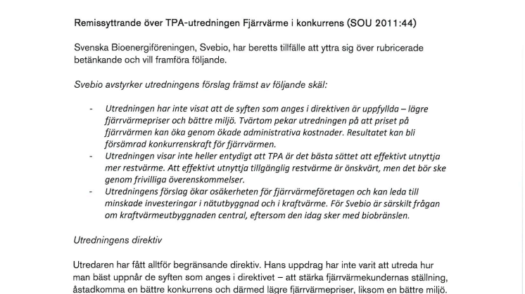 Remissvar TPA-utredningen