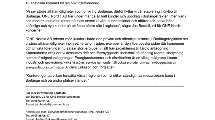 ONE Nordic AB öppnar nytt kontor i Borlänge för att främja tillväxt