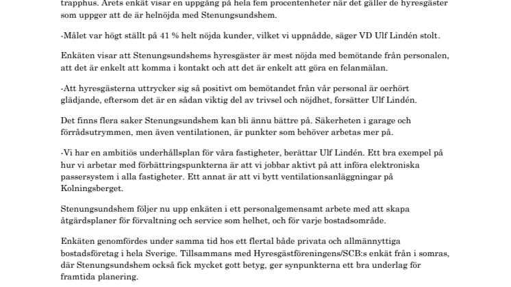 Stenungsundshem ökar antalet helnöjda kunder kraftigt