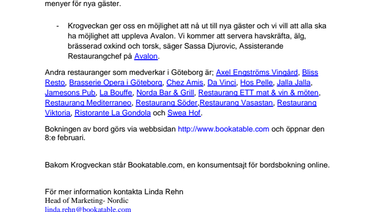 Restaurang Avalon i Göteborg öppnar dörrarna under Krogveckan