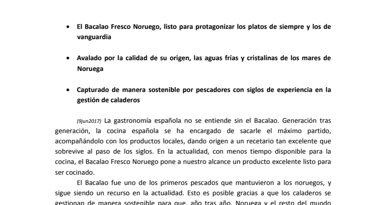 Bacalao Fresco Noruego: una posibilidad sabrosa de disfrutar de un clásico de nuestra cocina