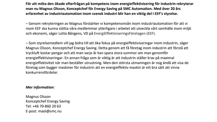 EEF förstärker styrelsen och rekryterar Magnus Olsson från SMC