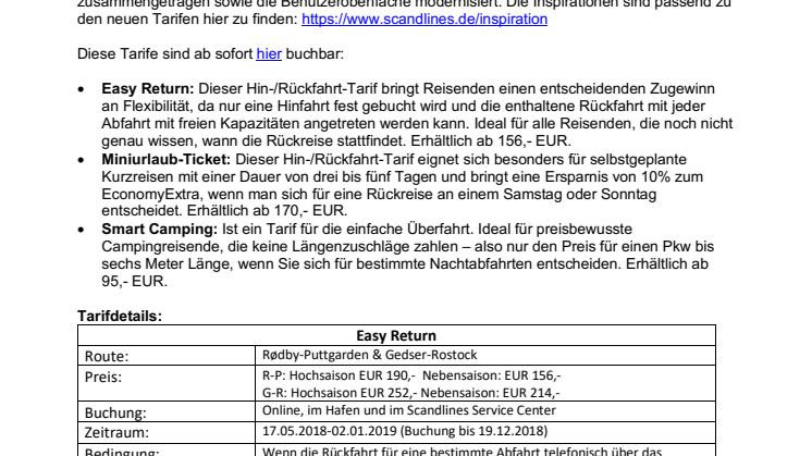 Pünktlich zur Hauptsaison: Scandlines bietet drei neue attraktive Tarife für Skandinavienreisende an