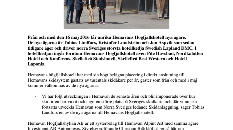 Hemavans Högfjällshotell får nya ägare