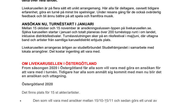 LIVEKARUSELLEN ÖSTERGÖTLAND 2020