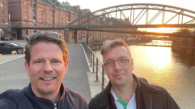 Gothenburg Port Authority employees Dirk Walle, and Per Alkås in Hamburg. Photo: Gothenburg Port Authority.