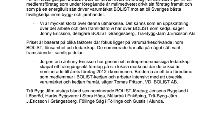 ÅRETS MEDLEMSFÖRETAG 2012 BELÖNAD PÅ BOLIST-GALAN