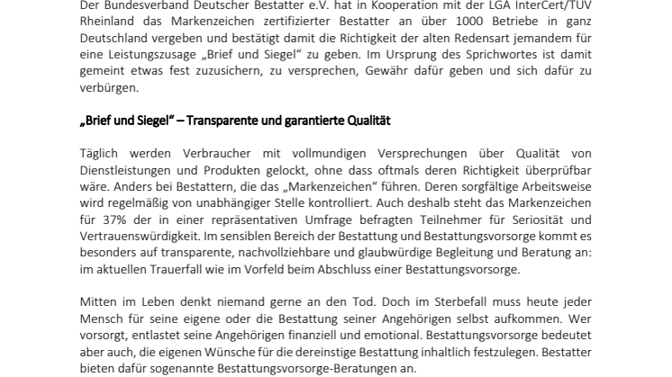 Bestattungsvorsorge mit „Brief und Siegel“