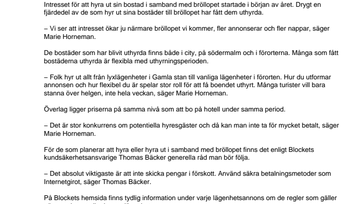 Stort intresse från utlandet för lägenheter till bröllopet