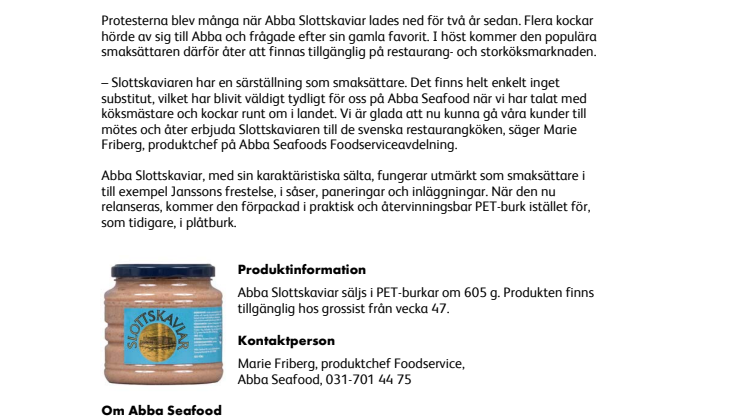 Favorit i repris: Abba relanserar Slottskaviar!