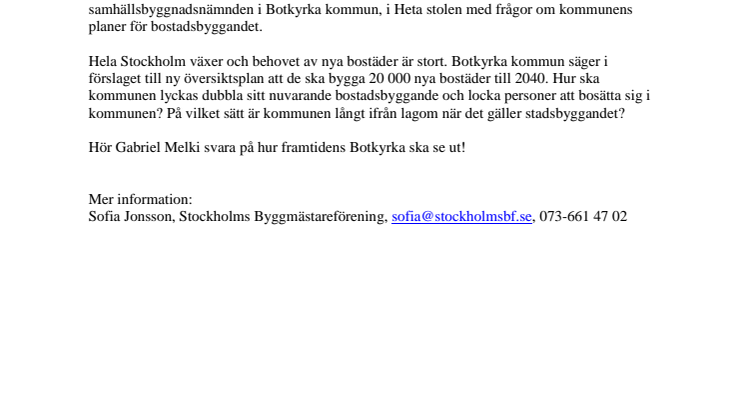 Pressinbjudan: Hur ser planerna för bostadsbyggandet ut i Botkyrka? 