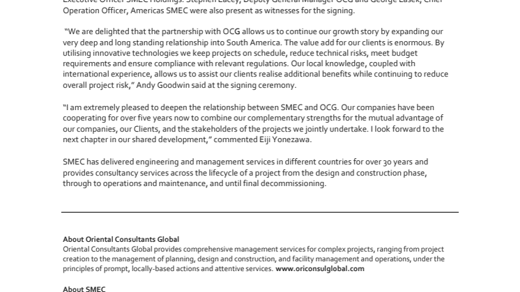SMEC signs MOU with Oriental Consultants Global to provide enhanced project management expertise