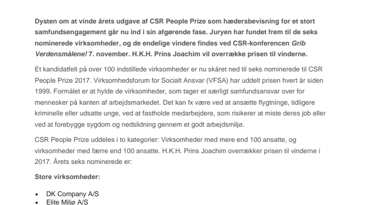 Prins Joachim uddeler CSR People Prize til socialt ansvarlige virksomheder