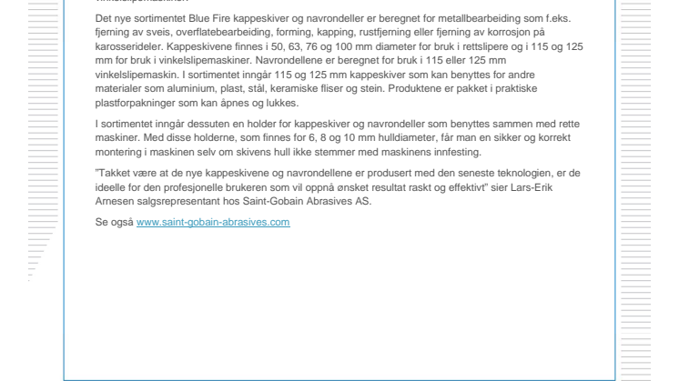 Nye kappeskiver og navrondeller for karrosseriarbeider