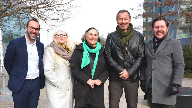 Lunds idrottschef Michael Holmkvist, ordförande i PIL Marianne Lager, pristagare Karin Prellner, pristagare Michel Grant och kultur- och fritidsnämndens ordförande Sebastian Jaktling (S).