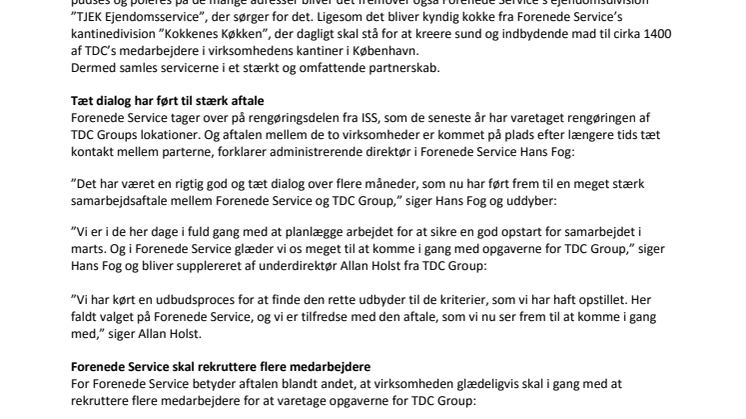 Forenede Service og TDC Group indgår stærk og omfattende samarbejdsaftale 