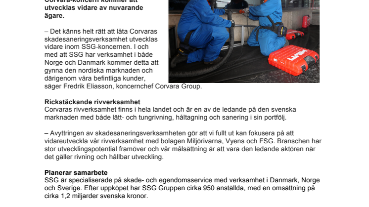SSG förvärvar Corvaras skadesaneringsverksamhet 