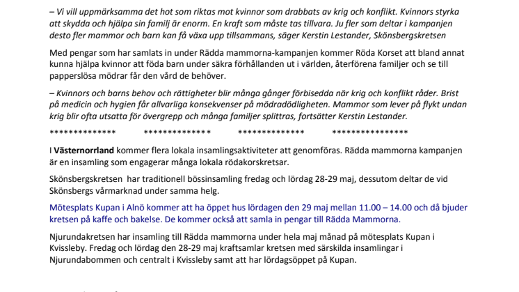 Röda Korset kraftsamlar inför Mors dag