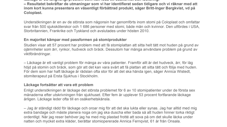 Ny studie: Över hälften av alla med stomi har problem med läckage