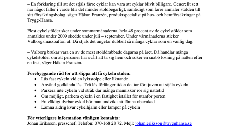 Cykelstölder minskat med närmare en tredjedel – men se upp på Valborg