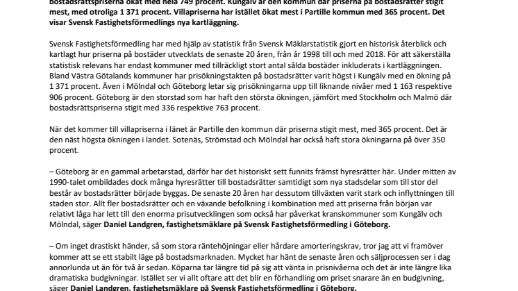 Ny kartläggning visar: Så har Västra Götalands bostadspriser utvecklats de senaste 20 åren