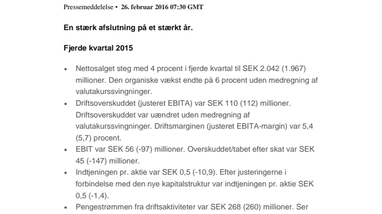 ​​​Coor Service Management Holding AB – Årsrapport Januar – December 2015 