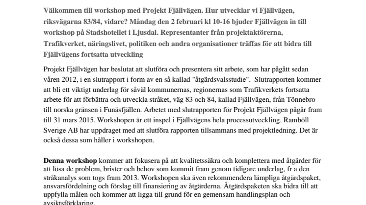 Projekt Fjällvägen kraftsamlar för framtiden och anordnar workshop i Ljusdal