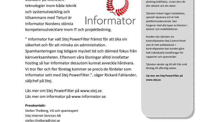 Stej välkomnar Informator som kund