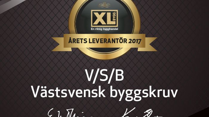 ​Årets XL-BYGG leverantör 2017 är V/S/B Västsvensk byggskruv!