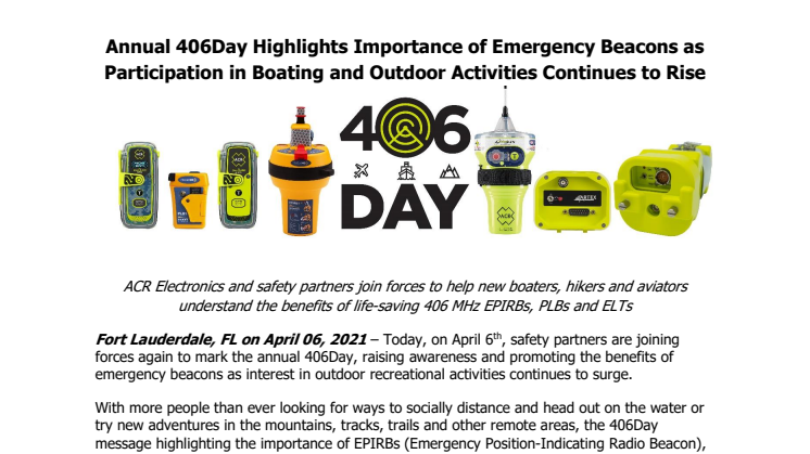 Annual 406Day Highlights Importance of Emergency Beacons