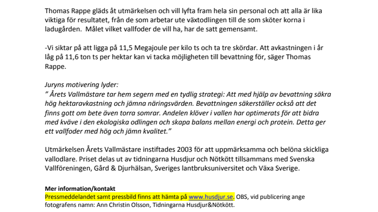 Strömsrum är Årets Vallmästare 2017