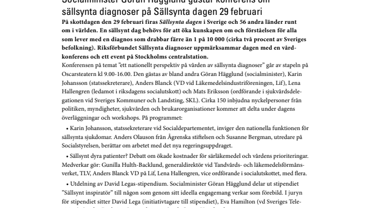 Göran Hägglund gästar konferens om sällsynta diagnoser