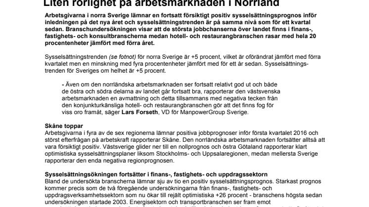 Liten rörlighet på arbetsmarknaden i Norrland