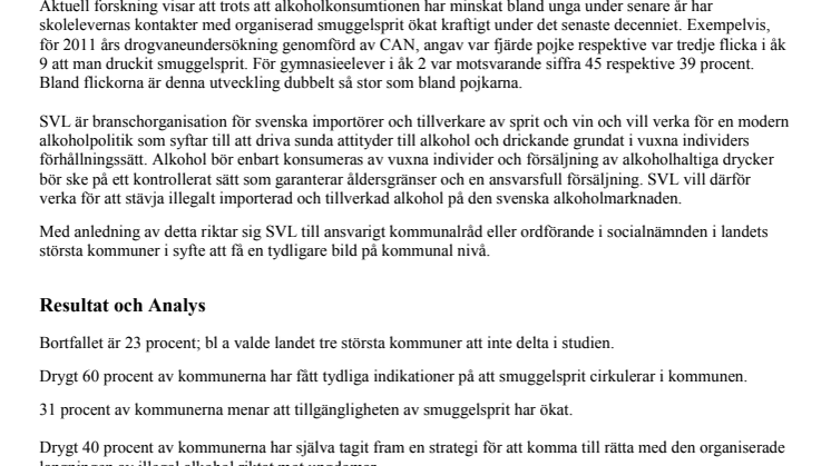 Kommunstudie:ungdomar och smuggelsprit 2012