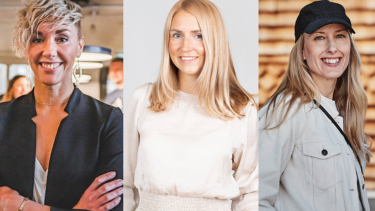 Från vänster: Karin Sjöö Åkeblom- vd Tromb, Johanna Grimståhl - vd och partner på Brightnest och Sara Thun Arodén - vd på Oh My.