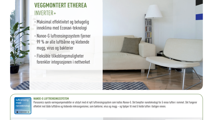 Produktark Panasonic Etherea varmepumpe