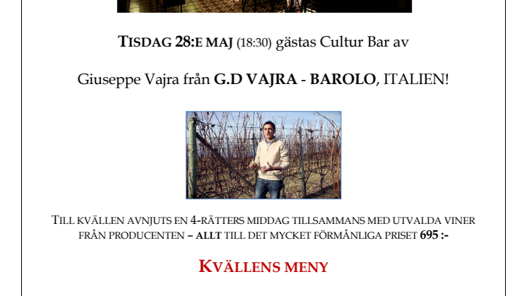 WINEMAKER’S DINNER 28 maj