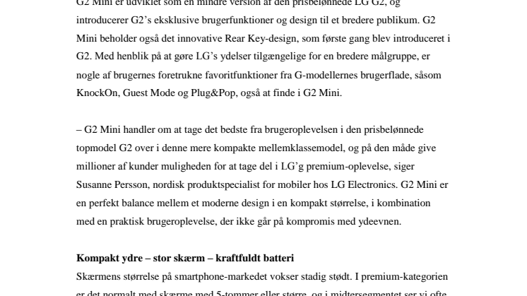 LG G2 MINI – DEN FØRSTE KOMPAKTE MODEL I G-SERIEN