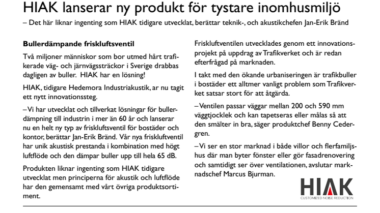Tyst friskluftventil