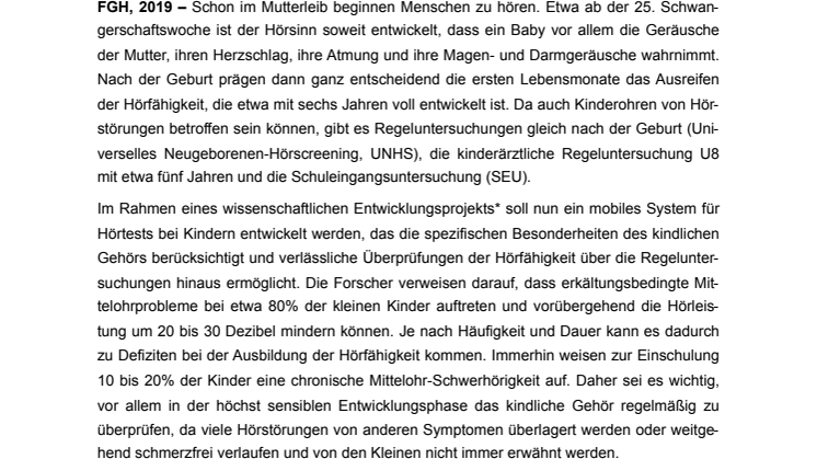 ​Hörstörungen bei Kleinkindern – Entwicklungsprojekt für verlässliche und kindgerechte Hörtests