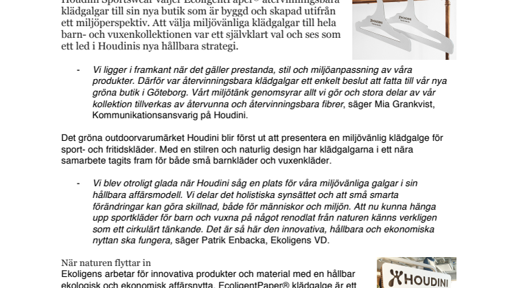 EcoligentPaper® miljögalgar lyfter fram sportkläderna i Houdinis nya gröna butik