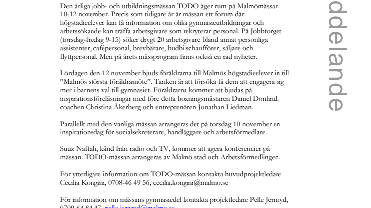 Malmös största föräldramöte hålls på TODO-mässan