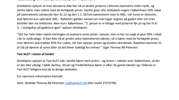 Taxipriser i København: Taxi 4x27 holder NYTÅRSUDSALG den 31.12 og 1.1