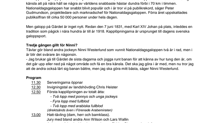 Storpublik väntas till Gärdet för Nationaldagsgaloppen