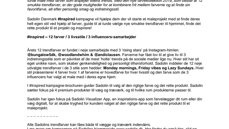 #Inspired - Premiere på  årets trendfarver fra Sadolin 2019